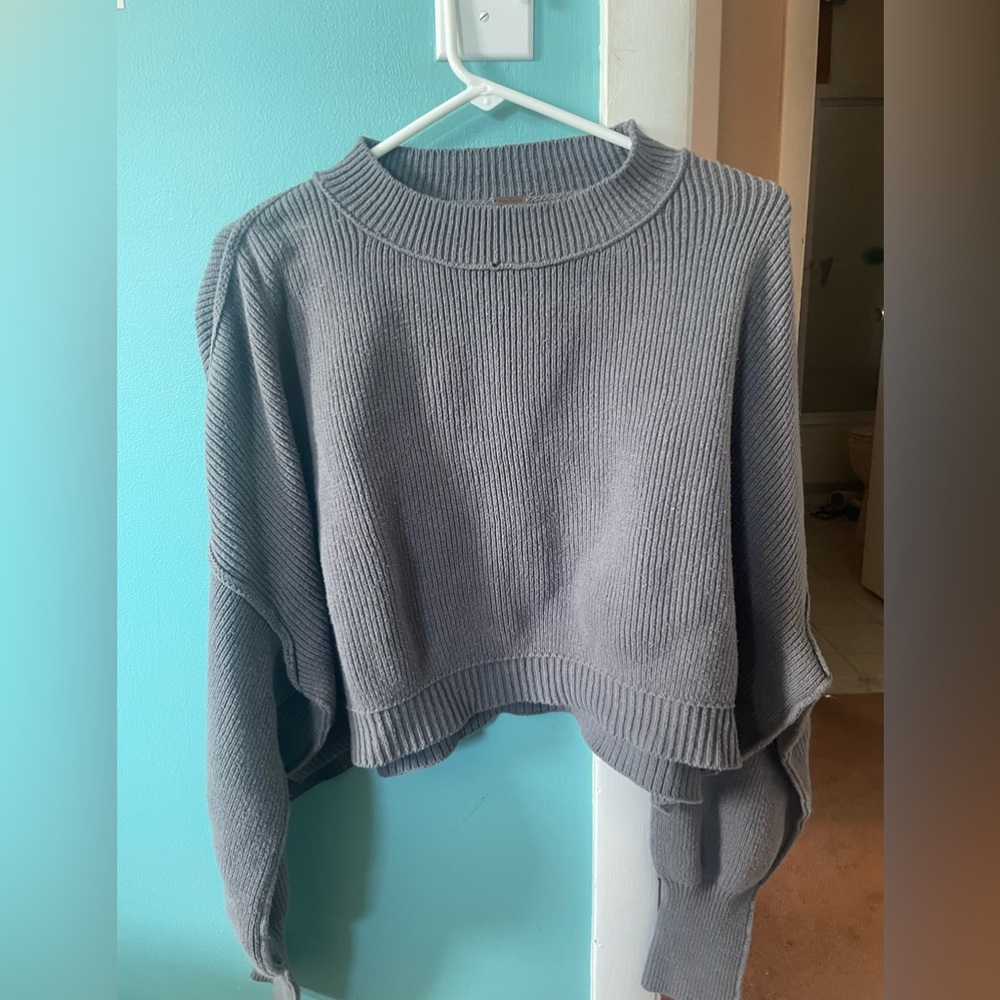 Free people balloon sleeve cropped knit sweater